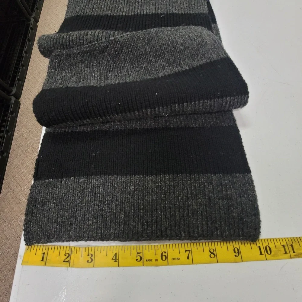 Mens Thick Wool Chunky Striped Scarf Academia Preppy Old Money Black Gray Ribbed
